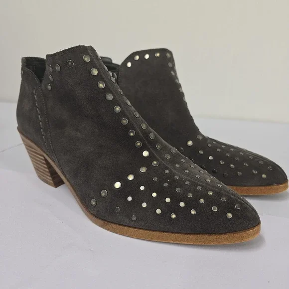 1 STATE Womens Dark Gray Suede Studded Ankle Booties Block Heel Pointed Toe 9.5M - Picture 3 of 7